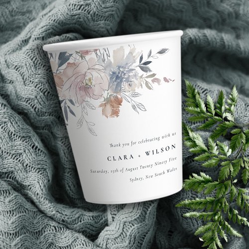 Elegant Chic Blush Watercolor Floral Wedding Paper Cups