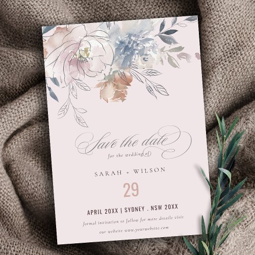 Elegant Chic Blush Watercolor Floral Wedding Save The Date