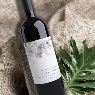Elegant Chic Blush Watercolor Floral Wedding Wine Label