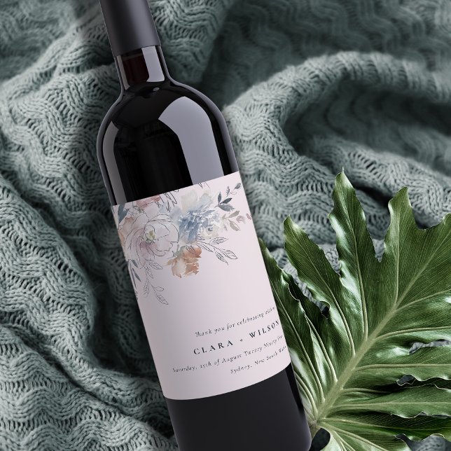 Elegant Chic Blush Watercolor Floral Wedding Wine Label (Creator Uploaded)