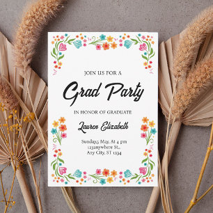 Elegant chic boho bright wild flowers graduation invitation