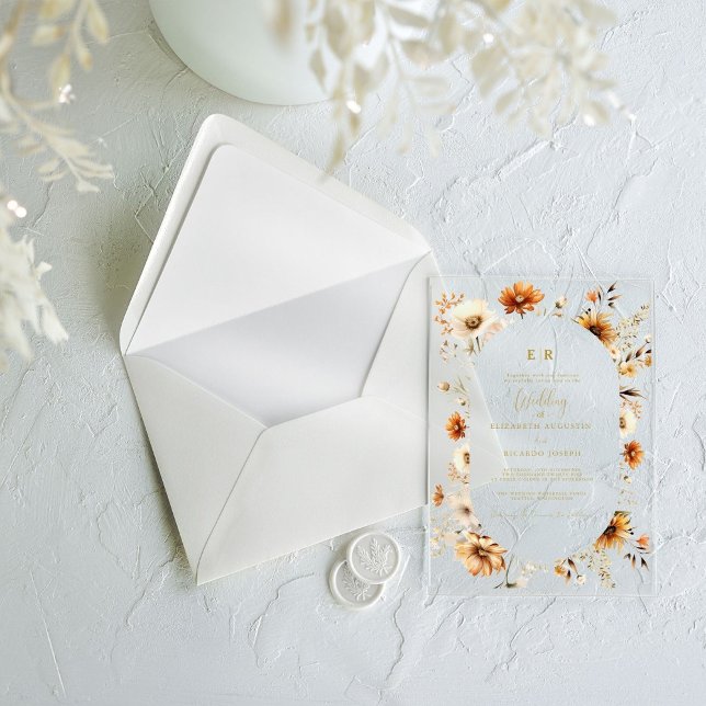Elegant & Chic Boho Fall Wildflower Wedding Acrylic Invitations (Creator Uploaded)