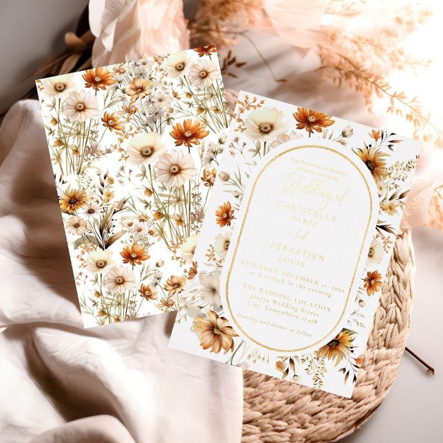 Elegant & Chic Boho Fall Wildflower Wedding Foil Invitation (Creator Uploaded)