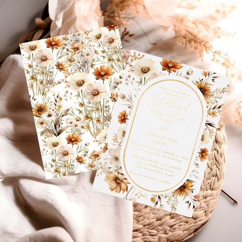 Elegant  Chic Boho Fall Wildflower  Wedding  Invitation