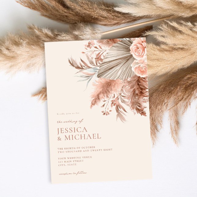 Elegant Chic Boho Pampas Floral Wedding Invitation (Creator Uploaded)