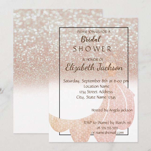 Elegant Chic Bokeh Glitter, Dress   Bridal Shower Invitation (Front/Back)