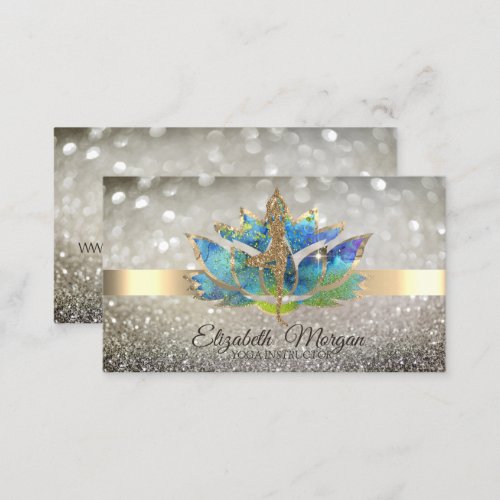 Elegant Chic Bokeh GoldBlue Lotus Yoga Girl Business Card