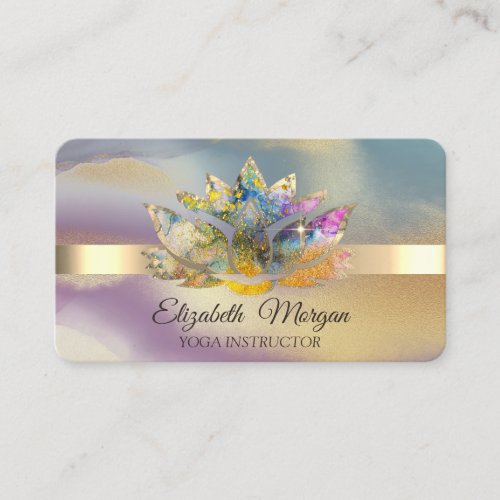 Elegant Chic Bokeh GoldOmbre Colorful Lotus  Business Card