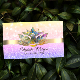 Elegant Chic Bokeh Gold,Ombre Lotus Yoga  Business Card