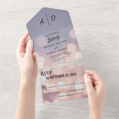 Elegant chic bokeh lights classy Wedding All In On All In One Invitation