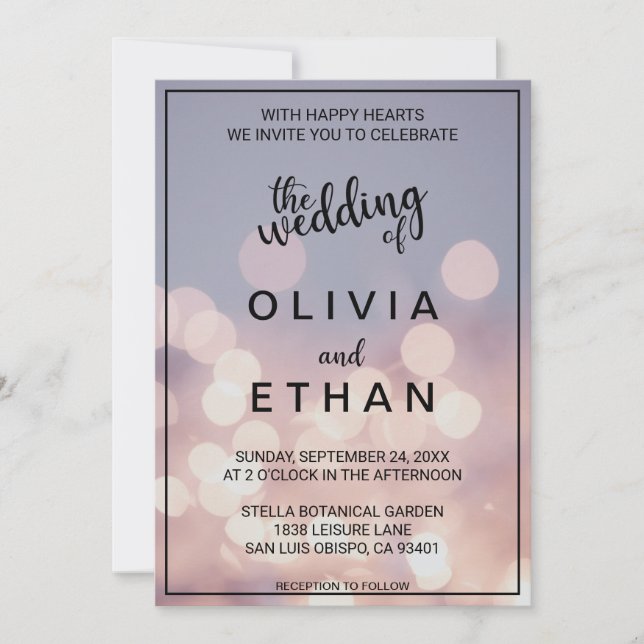 Elegant chic bokeh lights classy Wedding Invitatio Invitation (Front)