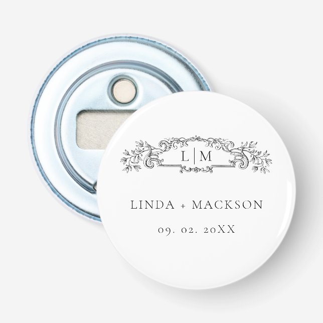 Elegant & Chic botanical crest monogram wedding Bottle Opener (Front)