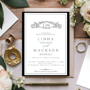 Elegant & Chic botanical crest monogram wedding Invitation