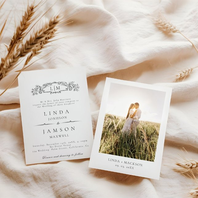 Elegant & Chic botanical crest monogram wedding  Invitation (Creator Uploaded)