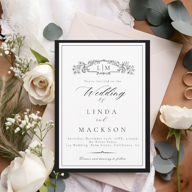 Elegant & Chic botanical crest monogram wedding  Invitation (Creator Uploaded)