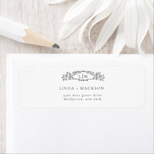 Elegant & Chic botanical crest monogram wedding Label