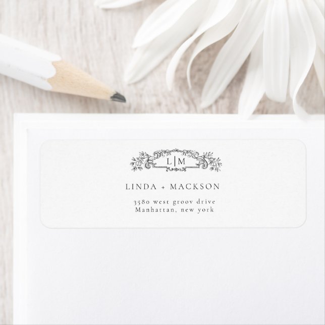 Elegant & Chic botanical crest monogram wedding Label (Insitu)