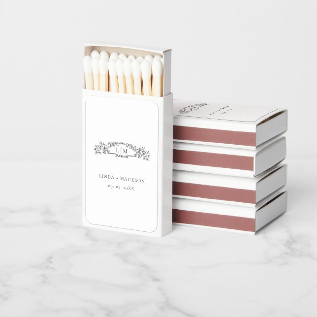 Elegant & Chic botanical crest monogram wedding Matchboxes (Stacked)