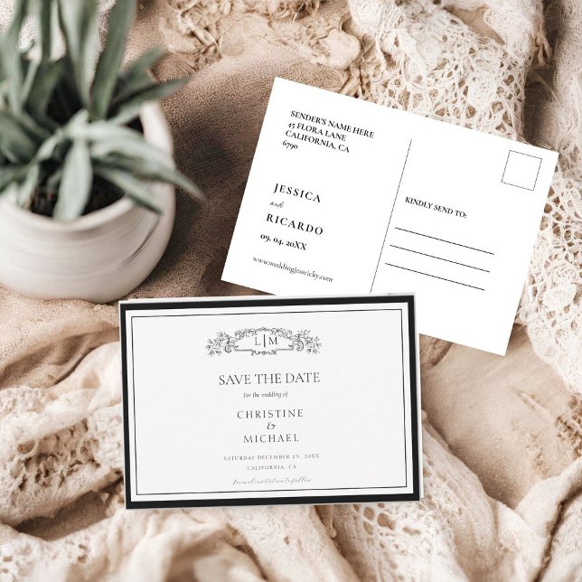 Elegant & Chic botanical crest monogram wedding Save The Date (Creator Uploaded)