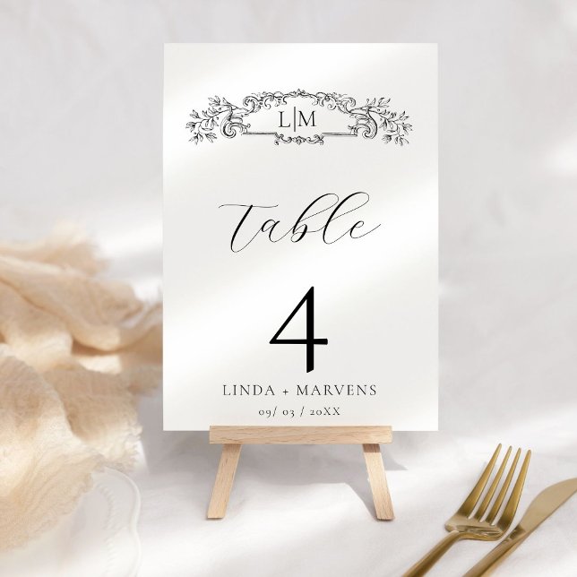 Elegant & Chic botanical crest monogram wedding Table Number (Creator Uploaded)