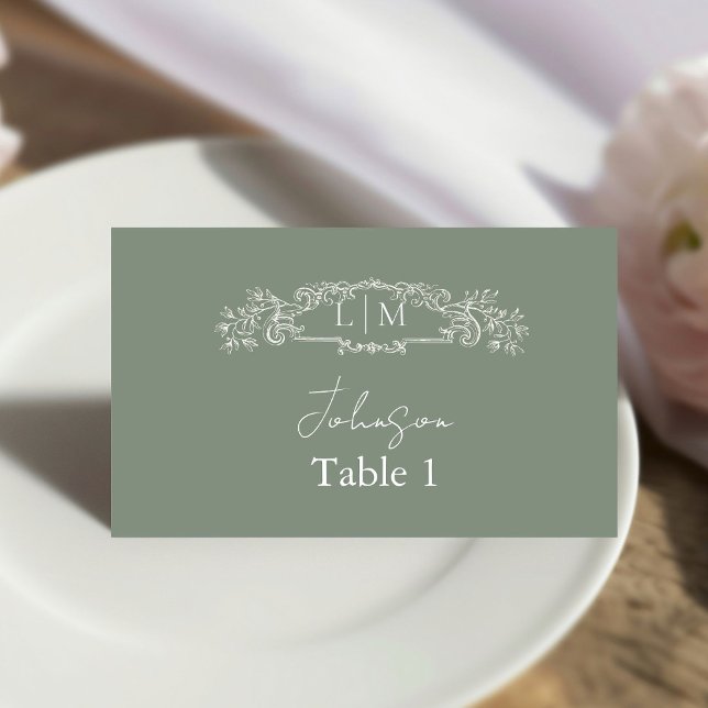 Elegant & Chic botanical crest Wedding  Place Card (Creator Uploaded)