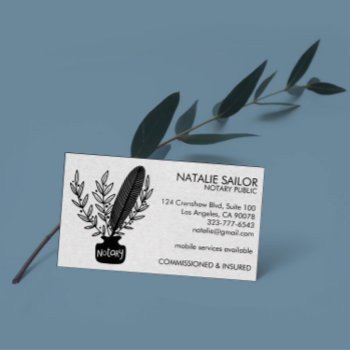 Elegant Chic Botanical Quill Logo Notary Public  Business Card by ShoshannahScribbles at Zazzle
