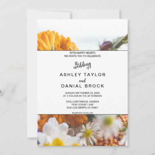 Elegant chic botanical sunflower floral Wedding In Invitation