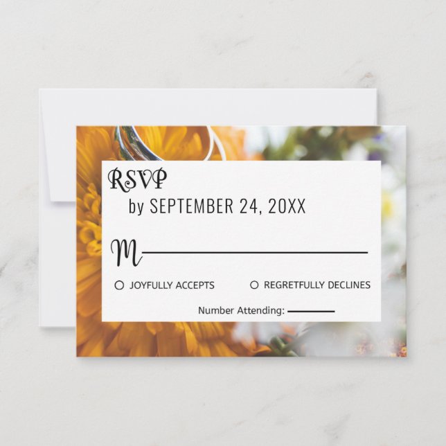 Elegant chic botanical sunflower floral Wedding RS RSVP Card (Front)