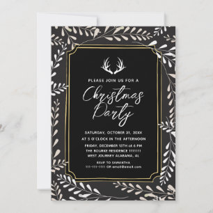 Elegant Chic Botanical Wreath Deer Christmas Invitation