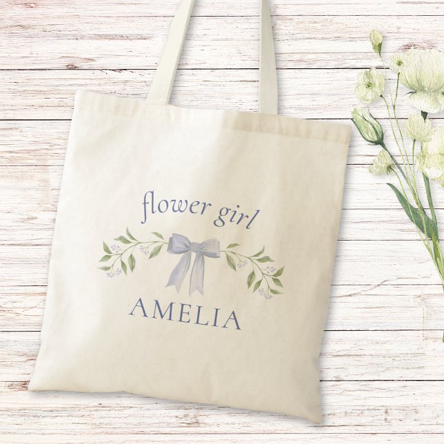 Elegant Chic Bow Floral Personalized Flower Girl  Tote Bag (Creator Uploaded)