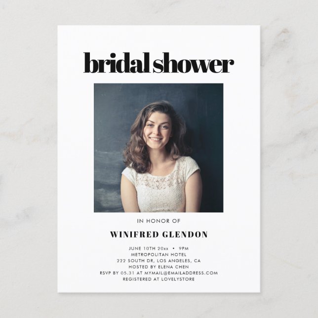 Elegant & chic Bridal shower photo invitation Postcard (Front)