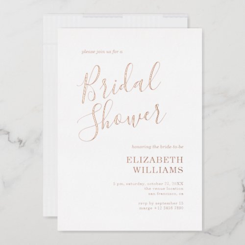 Elegant Chic Bridal Shower Rose Gold Foil Invitation