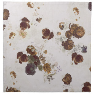 Elegant Chic Brown Beige Roses Floral Toile Cloth Napkin