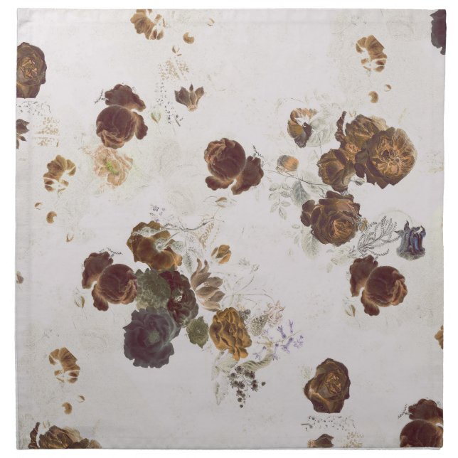 Elegant Chic Brown Beige Roses Floral Toile   Cloth Napkin (Front)