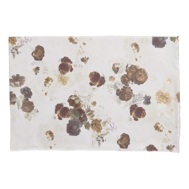 Elegant Chic Brown Beige Roses Floral Toile Pillow Case (Front-Left)