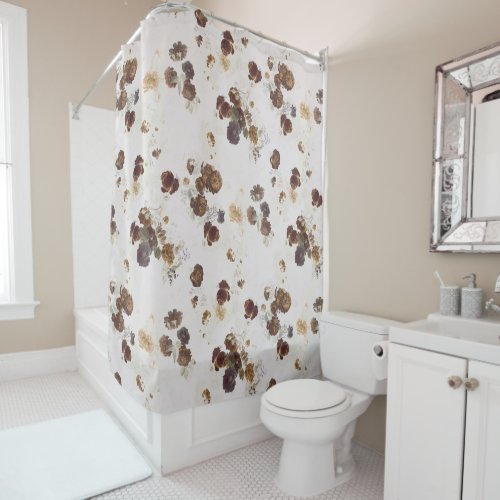 Elegant Chic Brown Beige Roses Floral Toile Shower Curtain