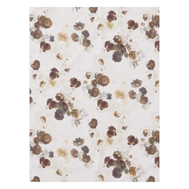 Elegant Chic Brown Beige Roses Floral Toile Tablecloth (Front)