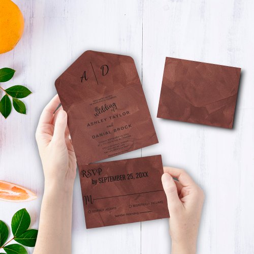 Elegant chic brown dusty rustic all in one invitat all in one invitation