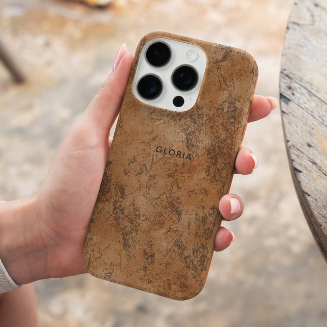 Elegant Chic Brown Grunge Texture Custom Name Case-Mate iPhone Case (Creator Uploaded)