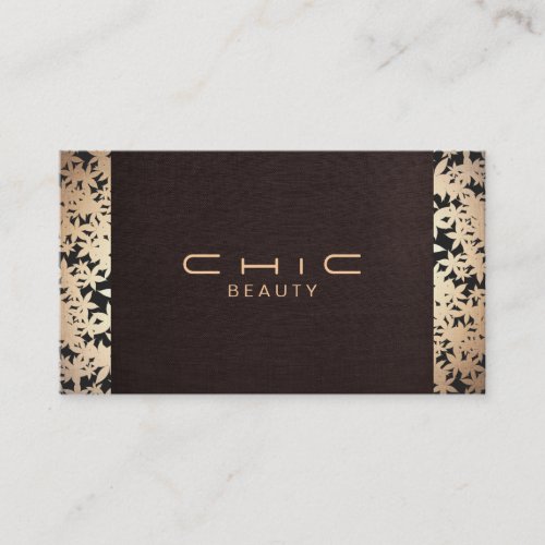 Elegant Chic Brown Linen and Gold Leaf Look 2 Business Card