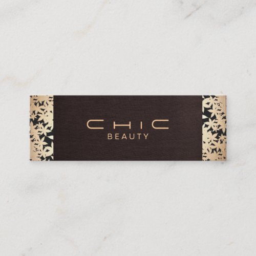 Elegant Chic Brown Linen and Gold Leaf Look 2 Mini Business Card