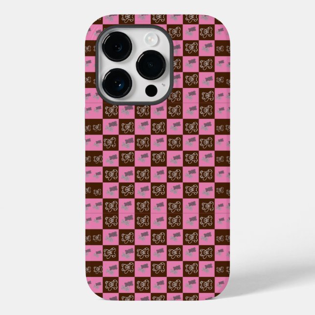 Elegant Chic Brown Plaid & Bear   Case-Mate iPhone Case (Back)