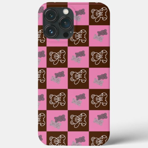 Elegant Chic Brown Plaid  Bear iPhone 13 Pro Max  iPhone 13 Pro Max Case