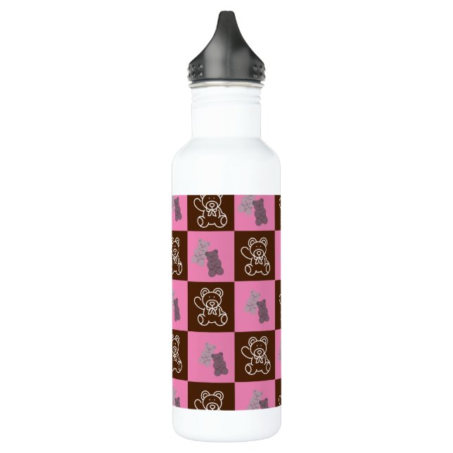 Elegant Chic Brown Plaid & Bear  Stainless Steel Water Bottle (Left)