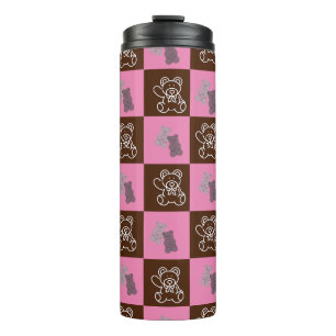 Elegant Chic Brown Plaid & Bear Thermal Tumbler