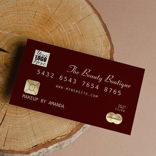 Elegant Chic Burgundy Gold Luxury Credit Card Logo