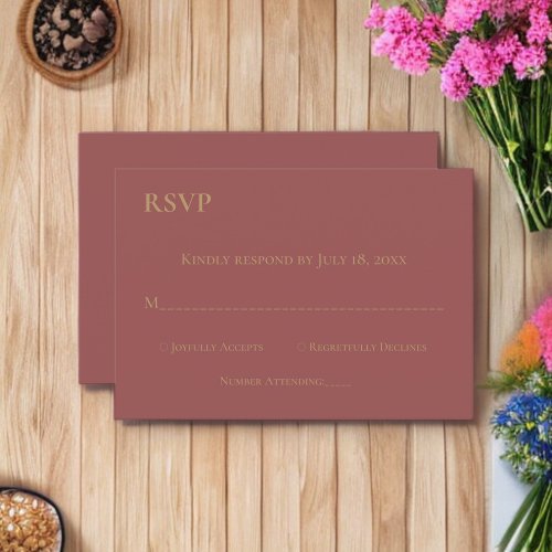 Elegant Chic Burgundy Gold Modern Simple Wedding RSVP Card