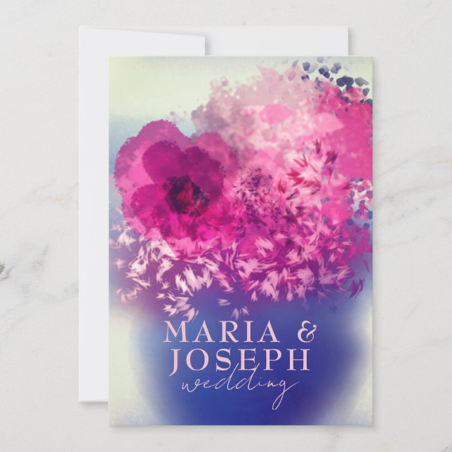 Elegant Chic Burgundy Pink Floral Vase Wedding Invitation (Front)