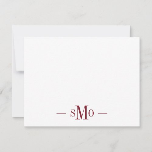 Elegant Chic Burgundy Red Monogram 3 Initials  Note Card