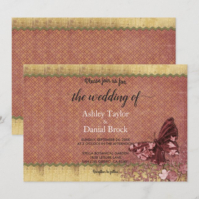 Elegant Chic Burgundy Rose Gold Formal Wedding Invitation (Front/Back)